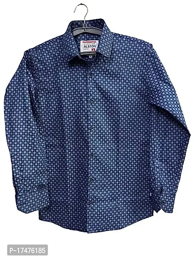 Blue Printed Cotton Full Sleeve Shirt