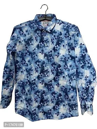 Blue Printed Full Sleeve Cotton Shirt-thumb0