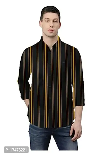 Black  Golden Stripes Cotton Full Sleeve Shirt-thumb0