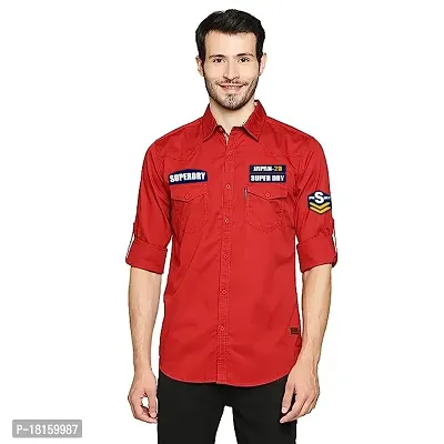 Red Cotton Full Sleeve Shirt-thumb0