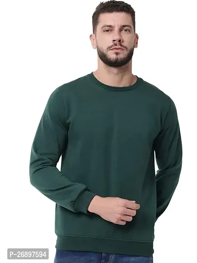 Green Cotton Fleece Sweatshirt For Men-thumb0