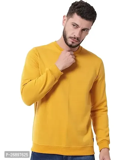 Mustard Cotton Fleece Sweatshirt For Men-thumb0
