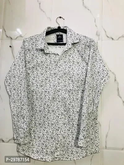 White Printed Cotton Full Sleeve Shirt