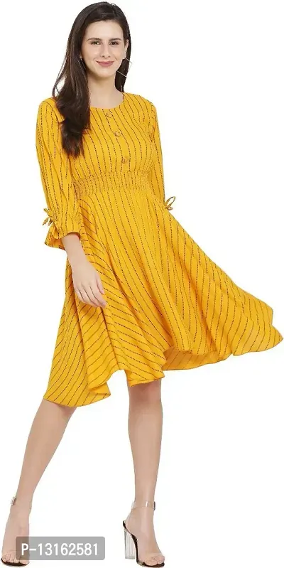 Shree Shyam Creations Fashionable Western Thin stripped latest Dresses for Women / A-Line Dress /Stylish Dress for Women_Yellow-thumb0