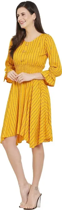 Shree Shyam Creations Fashionable Western Thin stripped latest Dresses for Women / A-Line Dress /Stylish Dress for Women_Yellow-thumb2
