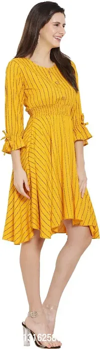 Shree Shyam Creations Fashionable Western Thin stripped latest Dresses for Women / A-Line Dress /Stylish Dress for Women_Yellow-thumb2