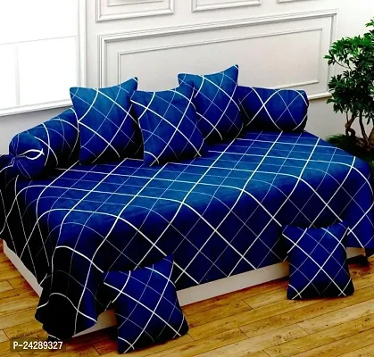 Stylish Fancy Comfortable Printed 1 Single Bedsheet, 2 Bolster Covers, 5 Cushion Cover Diwan Set-thumb0