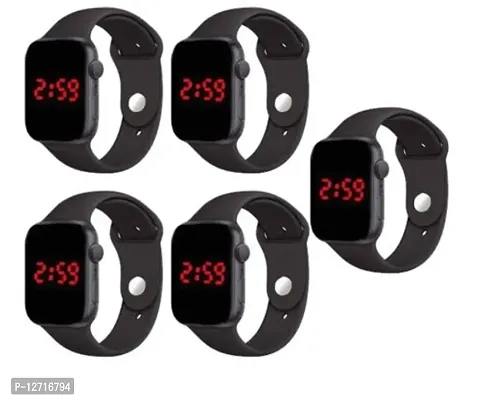 Black LED Digital Watch For Unisex Pack Of 5-thumb0