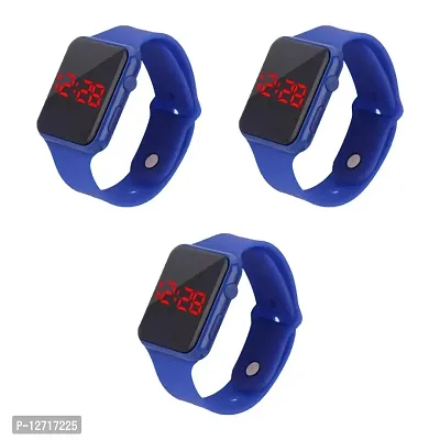 Blue digital LED watch for unisex pack of 3