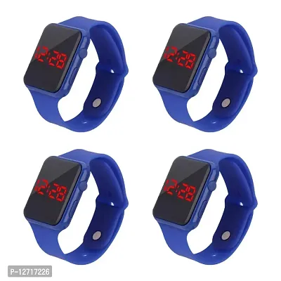 Blue digital LED watch for unisex pack of 4