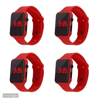 Digital Red Colour LED Watch For Kids And Men And Woman Pack of 4