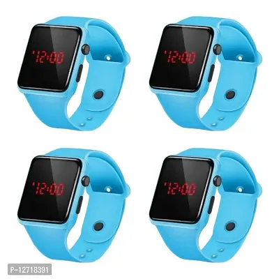 Attractive Skyblue colour LED watch for girls with solid dial and smooth strap pack of 4