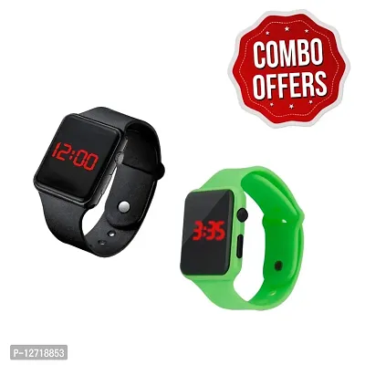 Black  Green LED Digital Watch For Unisex Combo OF 2pcs