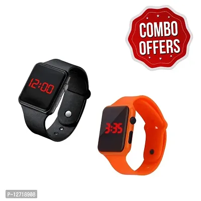 Black  Orange LED Digital Watch For Unisex Combo OF 2pcs