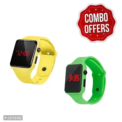 Yellow + Green LED Digital Watch For Unisex Pack Of 2-thumb0