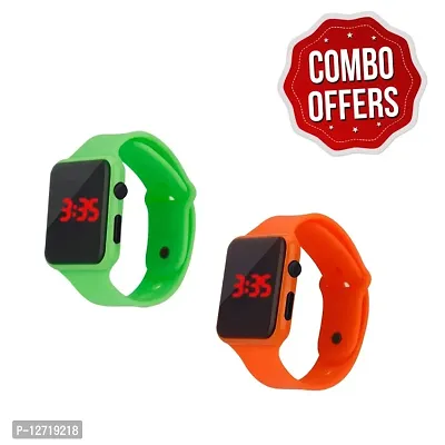 Green + Orange LED Digital Watch For Unisex Combo Of 2