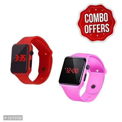 Red + Pink LED Digital Watch For Unisex Pack of 2