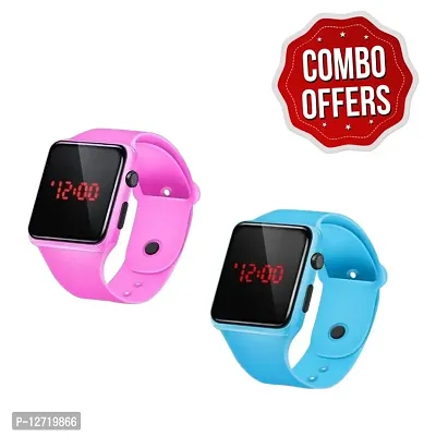Pink + Sky Blue LED Digital Watch For Unisex Combo of 2