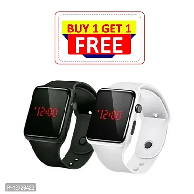 BUY 1 GET 1 FREE Stylist White + Black Digital Watch for Men, Women And Kids (Pack of 2)-thumb0