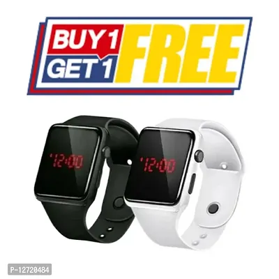 White + Black  LED Digital Watch For Unisex Combo Of 2 ( Buy 1 Get 1 Free)-thumb0