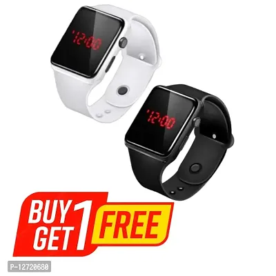 BUY 1 GET 1 FREE Stylist White + Black Digital Watch for Men, Women And Kids (Pack of 2)