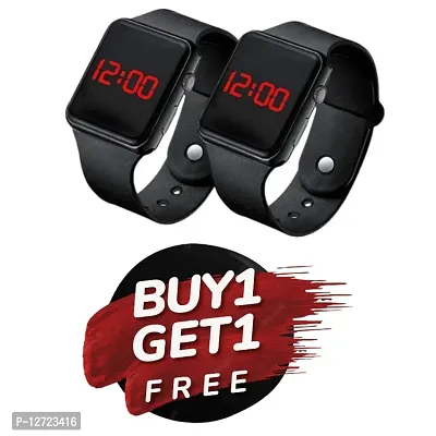 BUY 1 GET 1 FREE Stylist Black Digital Watch for Men, Women And Kids (Pack of 2)-thumb0