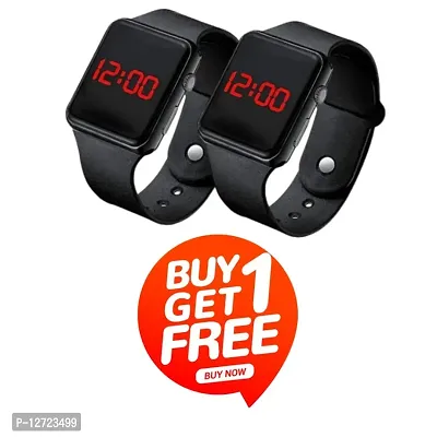 BUY 1 GET 1 FREE Stylist Black Digital Watch for Men, Women And Kids (Pack of 2)-thumb0