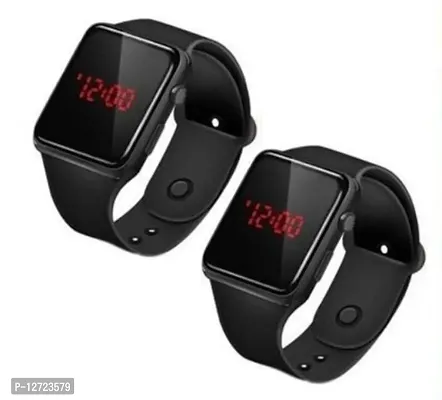 Stylish Silicone Black Led Digital Watch Pack Of 2-thumb0