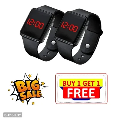 BUY 1 GET 1 FREE Stylist Black Digital Watch for Men, Women And Kids (Pack of 2)