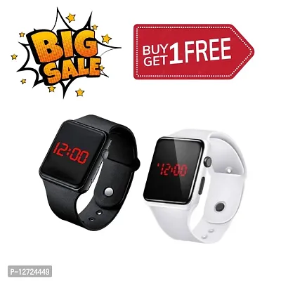 BUY 1 GET 1 FREE Stylist Black + White Digital Watch for Men, Women And Kids (Pack of 2)
