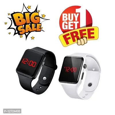 BUY 1 GET 1 FREE Stylish Black + White Digital Watch for Men, Women And Kids (Pack of 2)