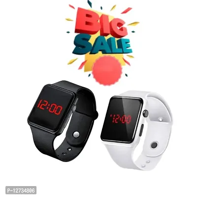 BUY 1 GET 1 FREE Stylist White + Black Digital Watch for Men, Women And Kids (Pack of 2)