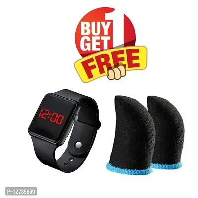 Black LED Digital Watch For Unisex With Free Gift finger sleev
