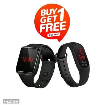 Black LED Watch + Band Watch  for unisex pack of 2