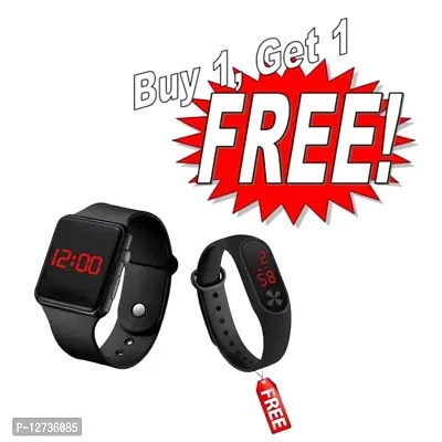 BUY 1 GET 1 FREE Stylish Black Digital Watch + Band for Men, Women And Kids (Pack of 2)