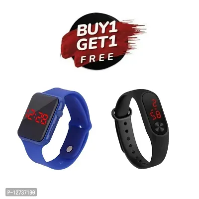 Blue LED Digital Watch + Band ( Buy 1 Get 1 Free ) For Men  Women  Kids Pack Of 2