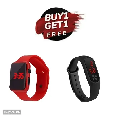 Red LED Digital Watch + Band ( Buy 1 Get 1 Free ) For Men  Women  Kids Pack Of 2