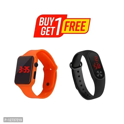 Orange LED Digital Watch + Band ( Buy 1 Get 1 Free ) For Men  Women  Kids Pack Of 2-thumb0