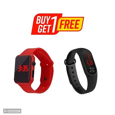 Red Smart Digital Watch LED Watch + Band  for unisex watch Buy 1 Get 1 Free Watches-thumb0