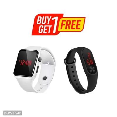 White LED Digital Watch + Band ( Buy 1 Get 1 Free ) for men  women  kids pack of 2