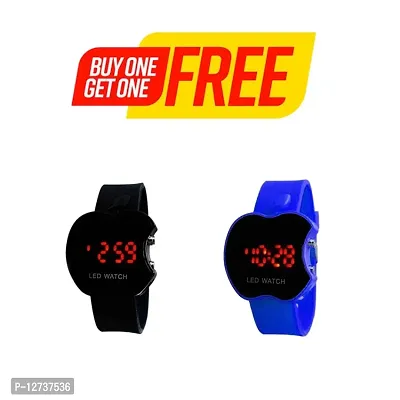 Kids  Boy Black + Blue  Cut Apple Shape LED Digital Watch For Boys  Girls Buy 1 Get 1 Free Combo of 2