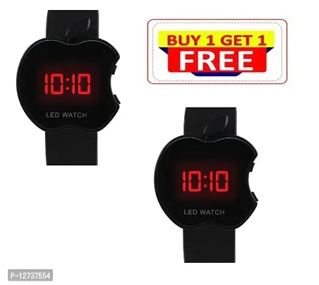 Black Apple LED digital watch for unisex pack of 2 ( Buy 1 Get 1 Free )