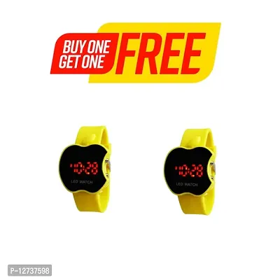 Yellow Apple LED digital watch for unisex pack of 2