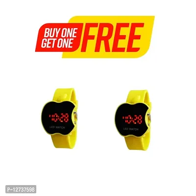 Yellow Apple LED digital watch for unisex pack of 2-thumb0