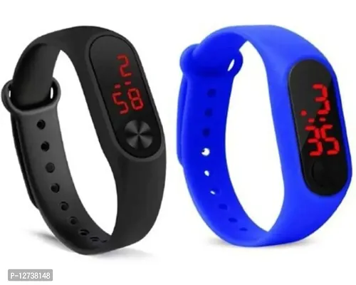 New Trendy Stylish Digital band watch for boys and girls unisex watch/Fitness Band Touch Butt pack of 2 (Blue + Black)-thumb0