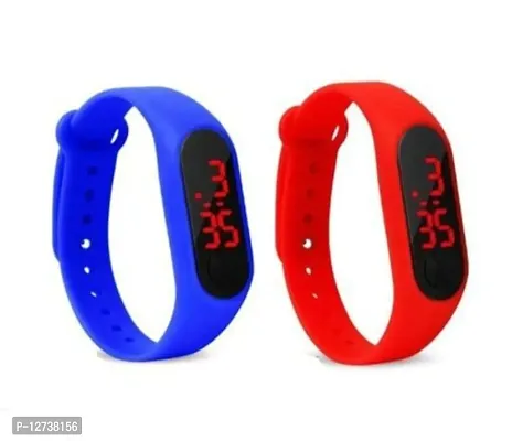 New Trendy Stylish Digital band watch for boys and girls unisex watch/Fitness Band Touch Butt pack of 2 (Blue + Red)-thumb0