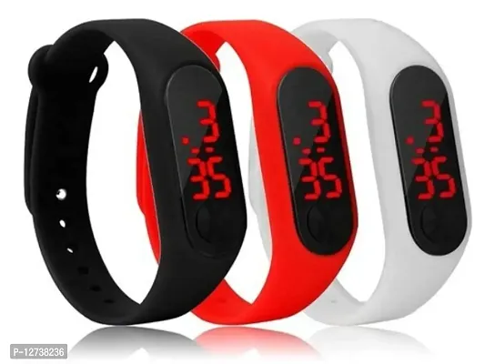 A1 BLACK + WHITE + RED LED BAND DIGITAL WATCH COMBO 3 FOR MEN  WOMEN-thumb0