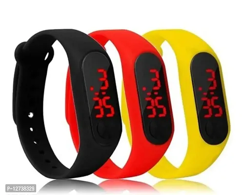 A1 BLACK + YELLOW + RED LED BAND DIGITAL WATCH COMBO 3 FOR MEN  WOMEN