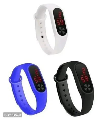 A1 BLACK + BLUE + WHITE LED BAND DIGITAL WATCH COMBO 3 FOR MEN  WOMEN-thumb0