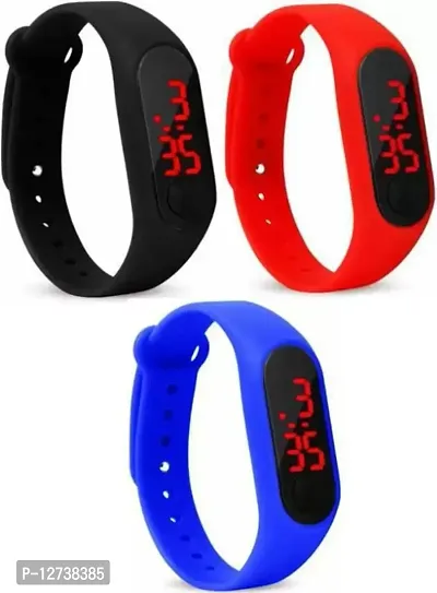 A1 BLACK + BLUE + RED LED BAND DIGITAL WATCH COMBO 3 FOR MEN  WOMEN-thumb0